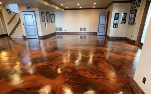 Walnut and Amber Acid Stained Basement