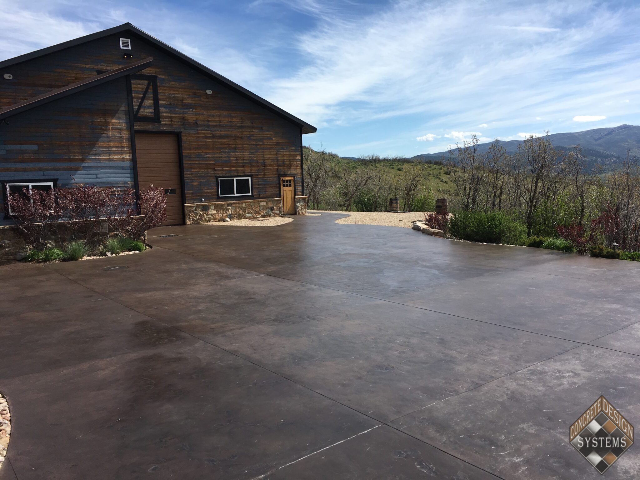 Coffee Bean Solid Color Stain Over Stamped Concrete
