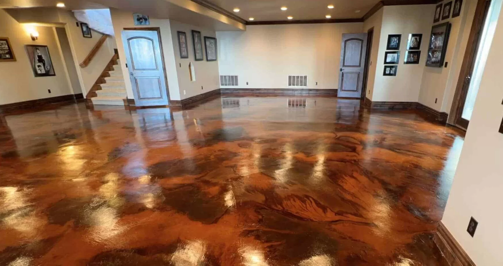 Basement after walnut and amber acid stain service