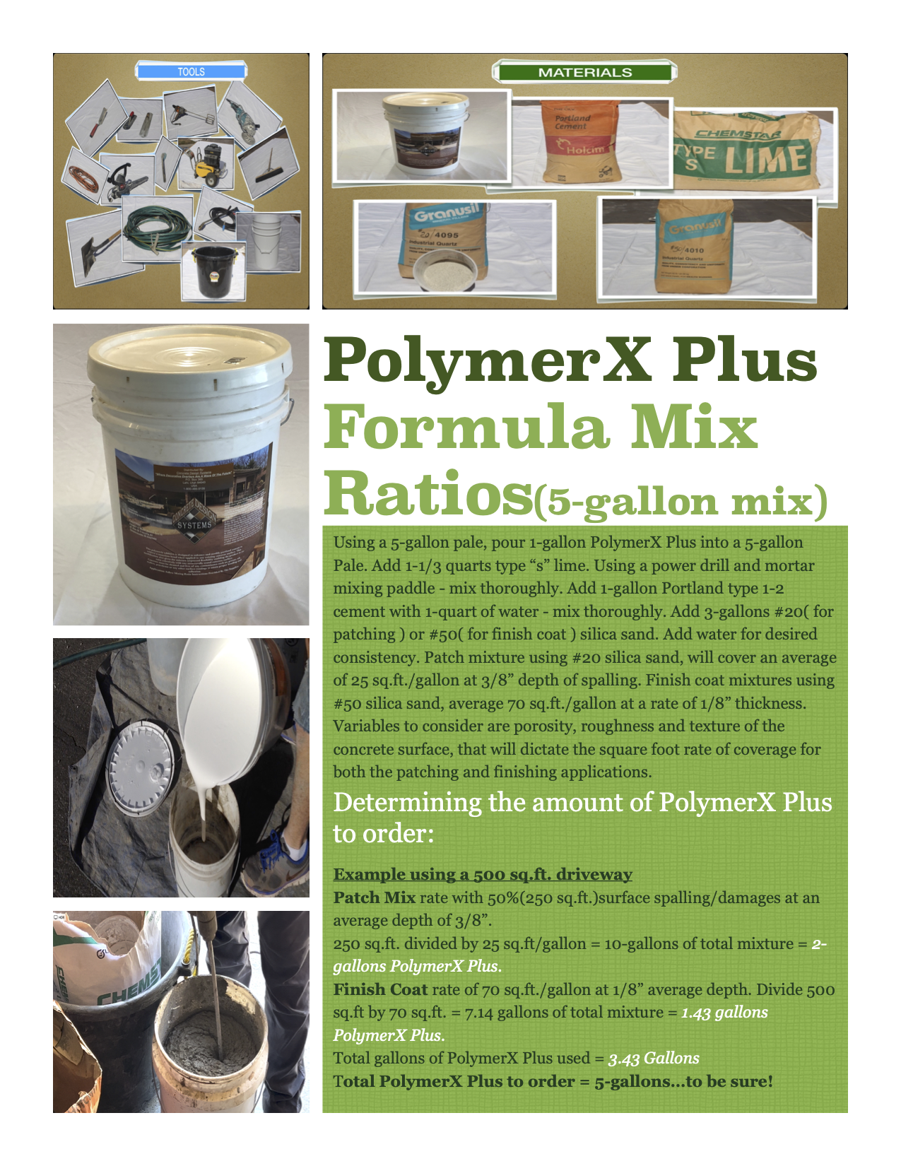PolymerX Plus Formula Mix Ratio:Order Formula Chart